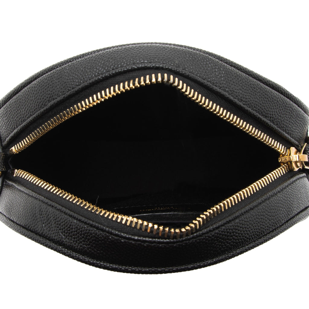 Saint Laurent Matelasse Calfskin Monogram Vinyle Round Camera Bag (SHF-uS4MX2)