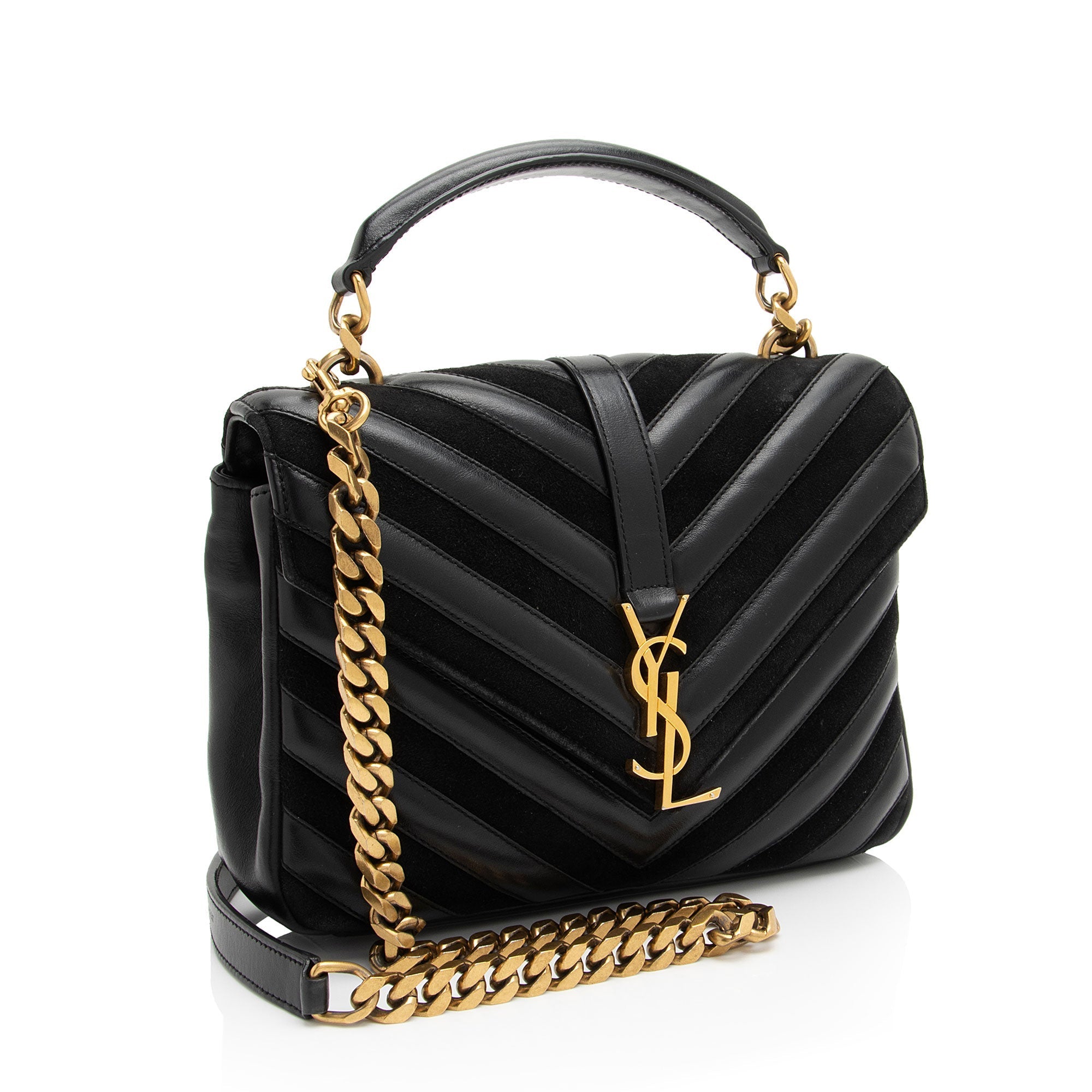 Saint Laurent Matelasse Calfskin Suede Monogram College Medium Shoulder Bag (SHF-UA4qfG)