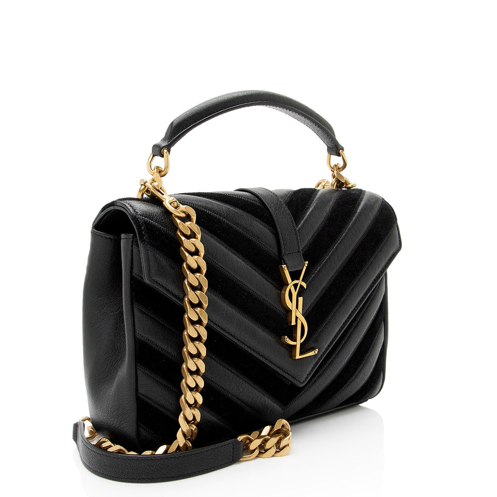 Saint Laurent Matelasse Calfskin Suede Monogram College Medium Shoulder Bag