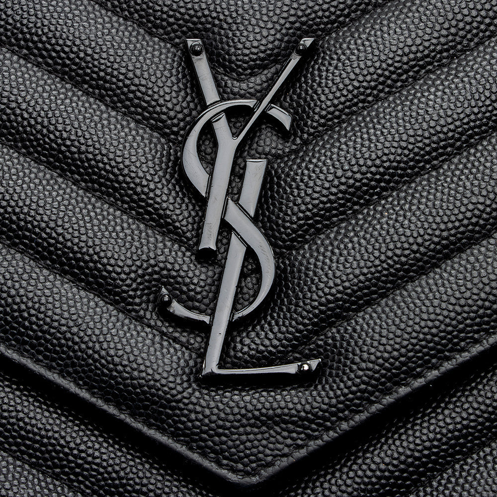 Saint Laurent Matelasse Grain de Poudre Matte Black Monogram Chain Wallet - FINAL SALE (SHF-20467)