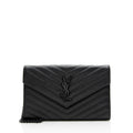 Saint Laurent Matelasse Grain de Poudre Matte Black Monogram Chain Wallet - FINAL SALE (SHF-20467)