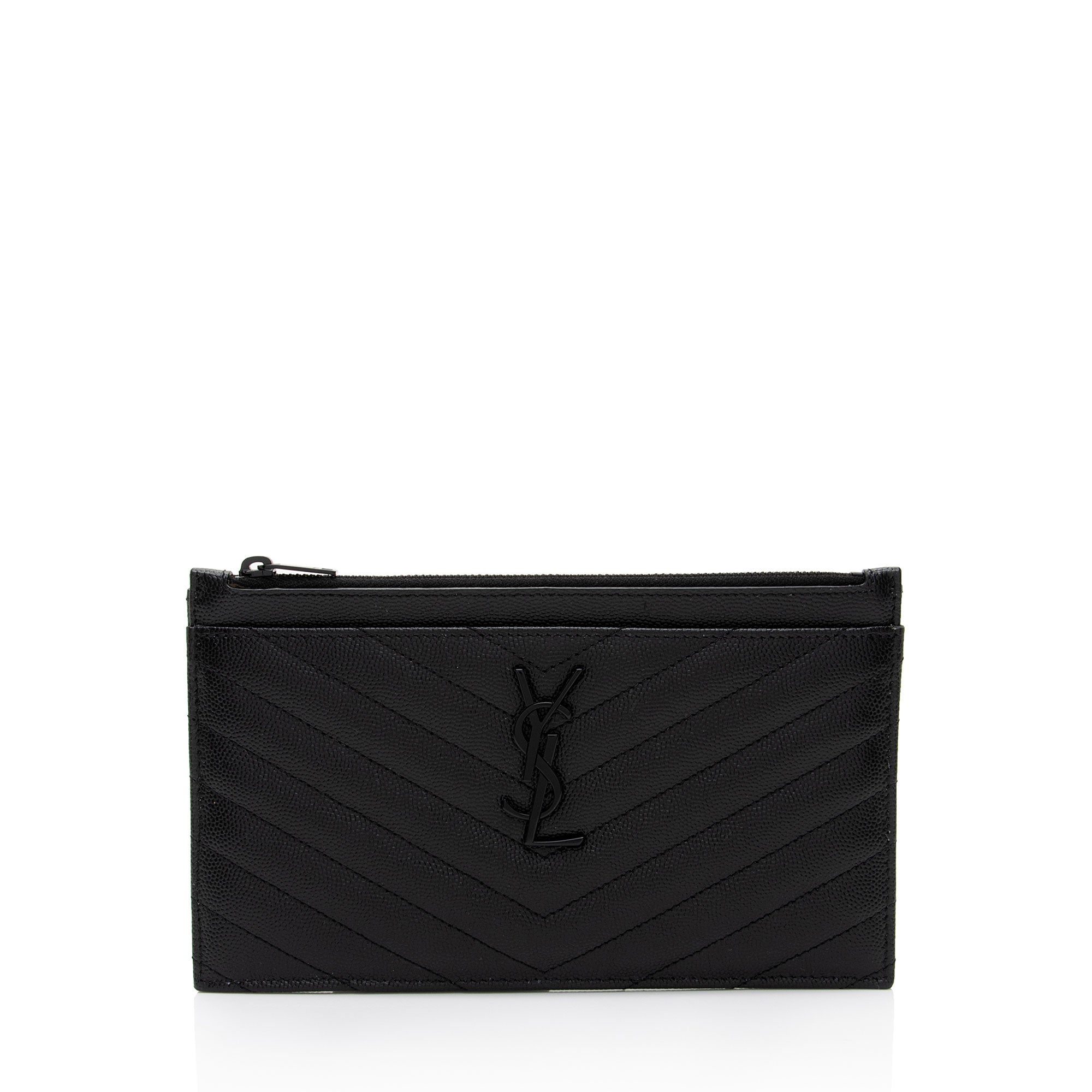 Saint Laurent Matelasse Grain de Poudre Monogram Bill Pouch (SHF-sKwgXB)