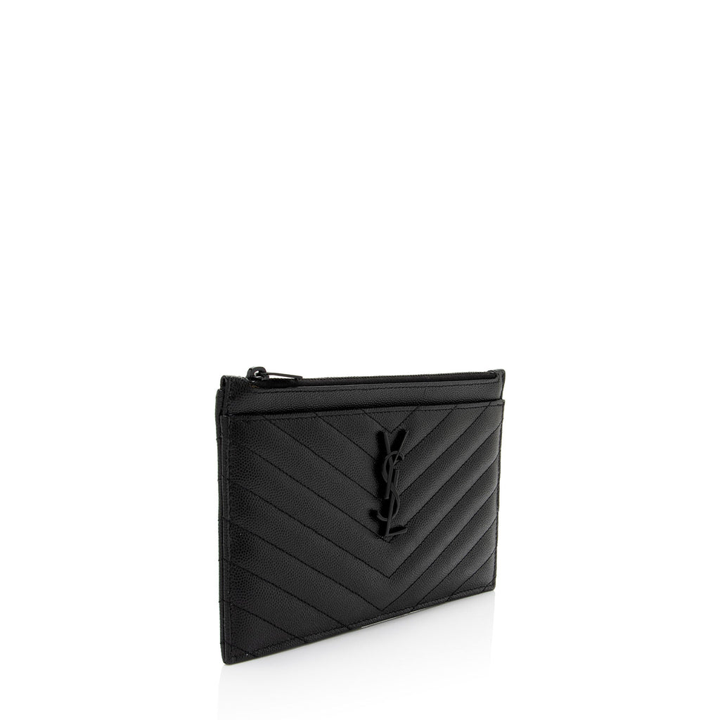 Saint Laurent Matelasse Grain de Poudre Monogram Bill Pouch (SHF-sKwgXB)