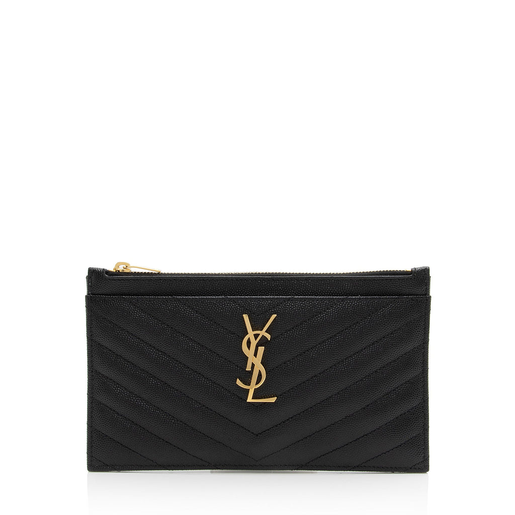Saint Laurent Matelasse Grain de Poudre Monogram Bill Pouch (SHF-mP6iOM)