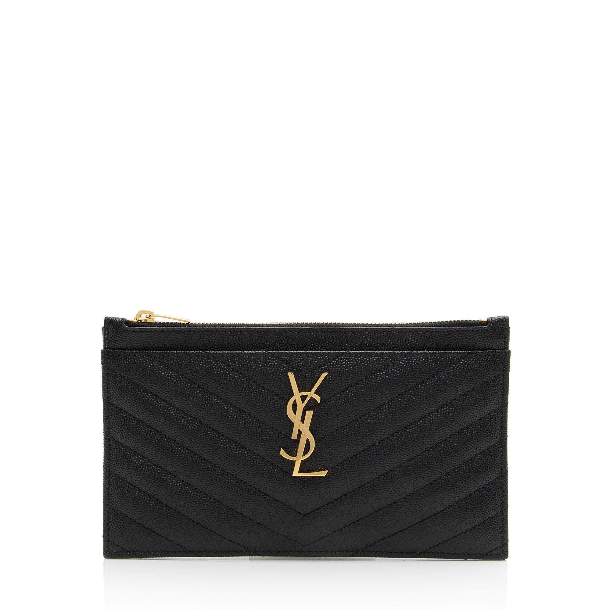 Saint Laurent Matelasse Grain de Poudre Monogram Bill Pouch (SHF-mP6iOM)