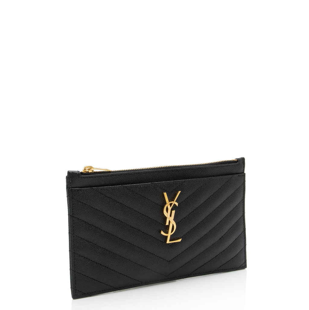 Saint Laurent Matelasse Grain de Poudre Monogram Bill Pouch (SHF-mP6iOM)