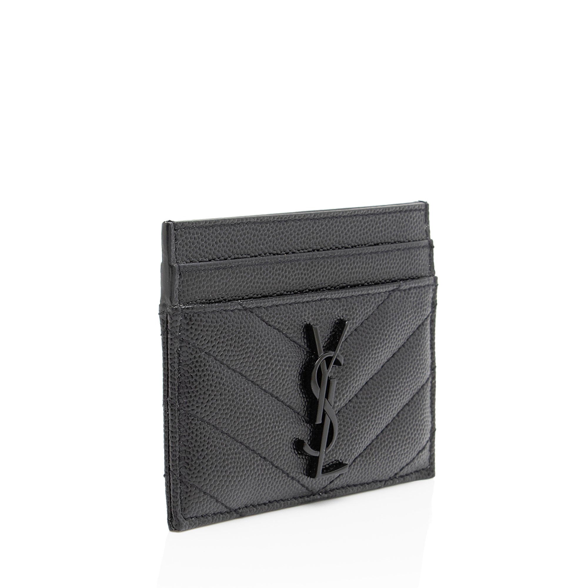 Saint Laurent Matelasse Grain de Poudre Monogram Card Case (SHF-FUtuBp)