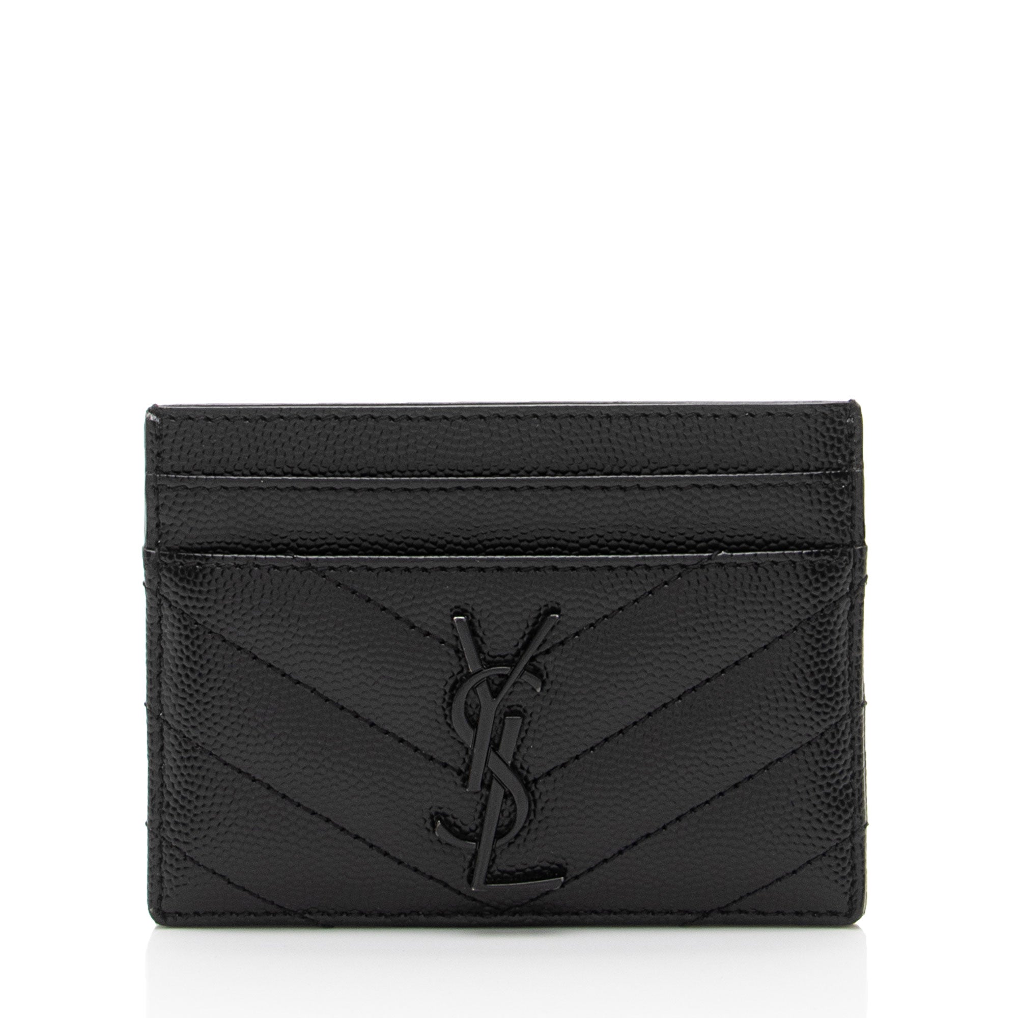Saint Laurent Matelasse Grain de Poudre Monogram Card Case (SHF-eFddlG)