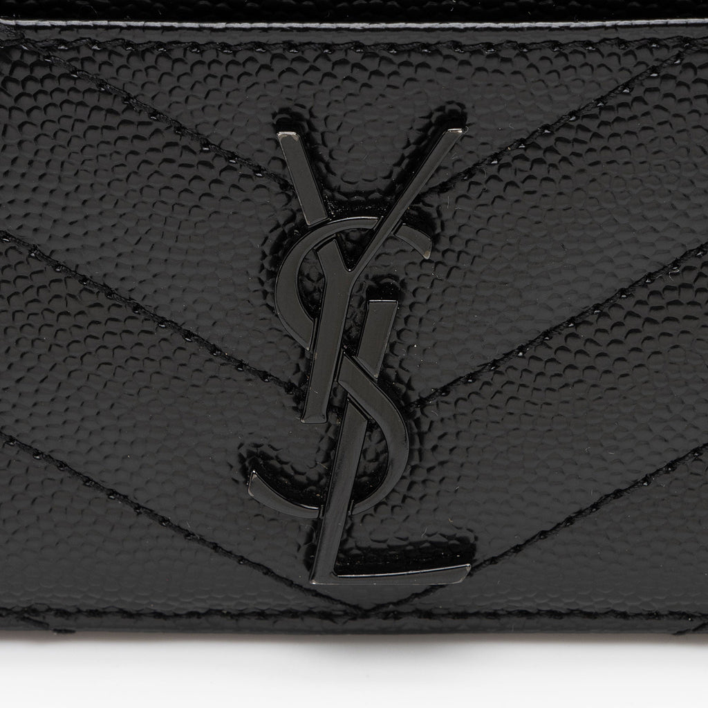 Saint Laurent Matelasse Grain de Poudre Monogram Card Case (SHF-eFddlG)