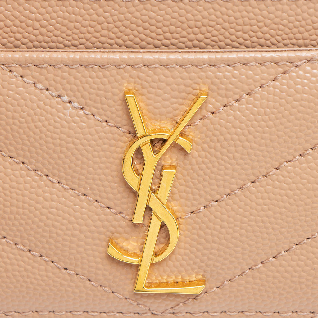 Saint Laurent Matelasse Grain de Poudre Monogram Card Case (SHF-jgISW5)