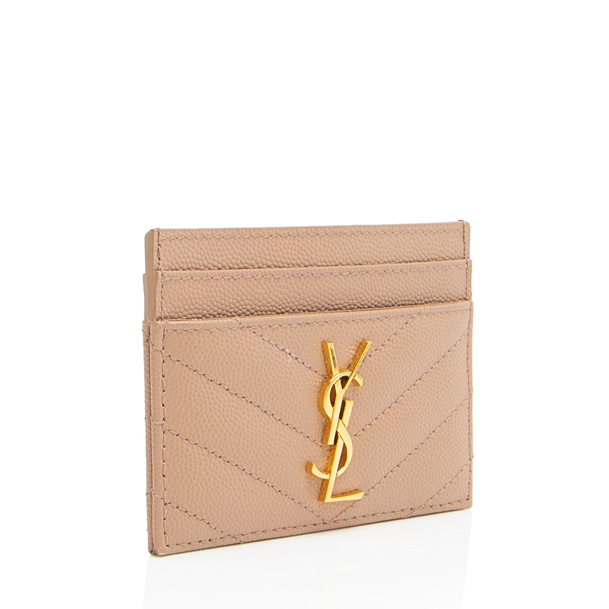 Saint Laurent Matelasse Grain de Poudre Monogram Card Case (SHF-jgISW5)