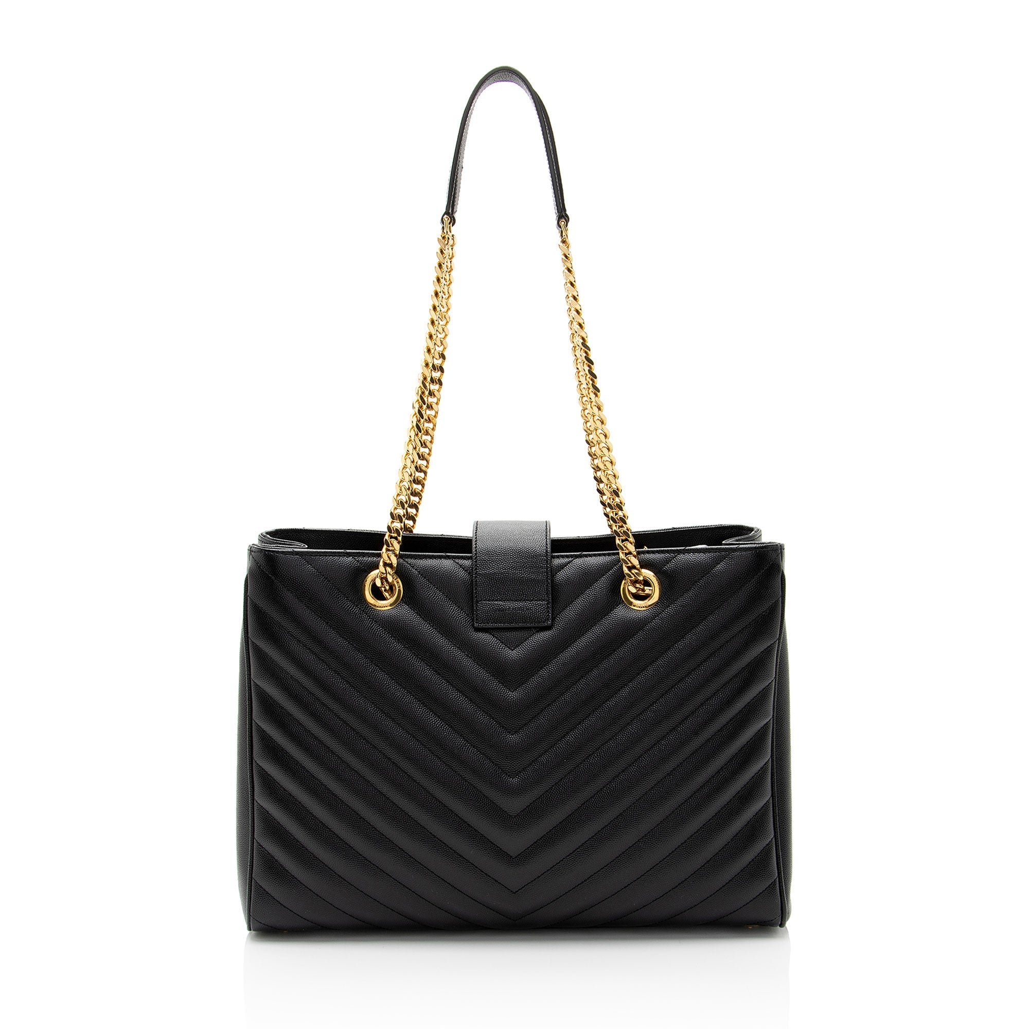 Saint Laurent Matelasse Grain de Poudre Monogram Chain Shopper Tote