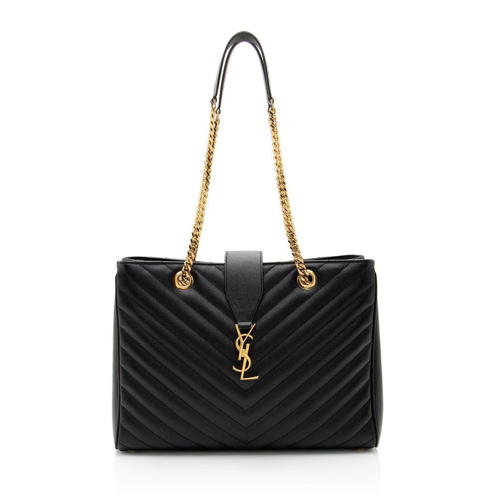 Saint Laurent Matelasse Grain de Poudre Monogram Chain Shopper Tote