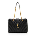 Saint Laurent Matelasse Grain de Poudre Monogram Chain Shopper Tote