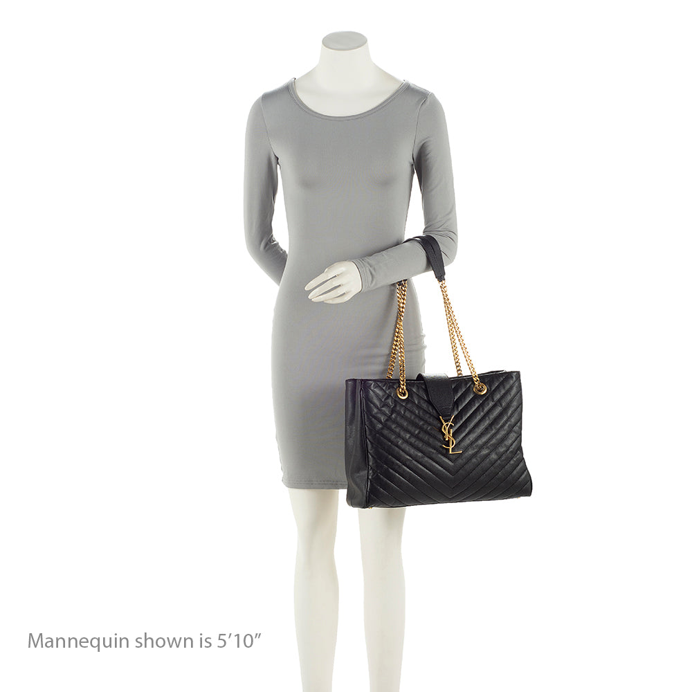 Saint Laurent Matelasse Grain de Poudre Monogram Chain Shopper Tote