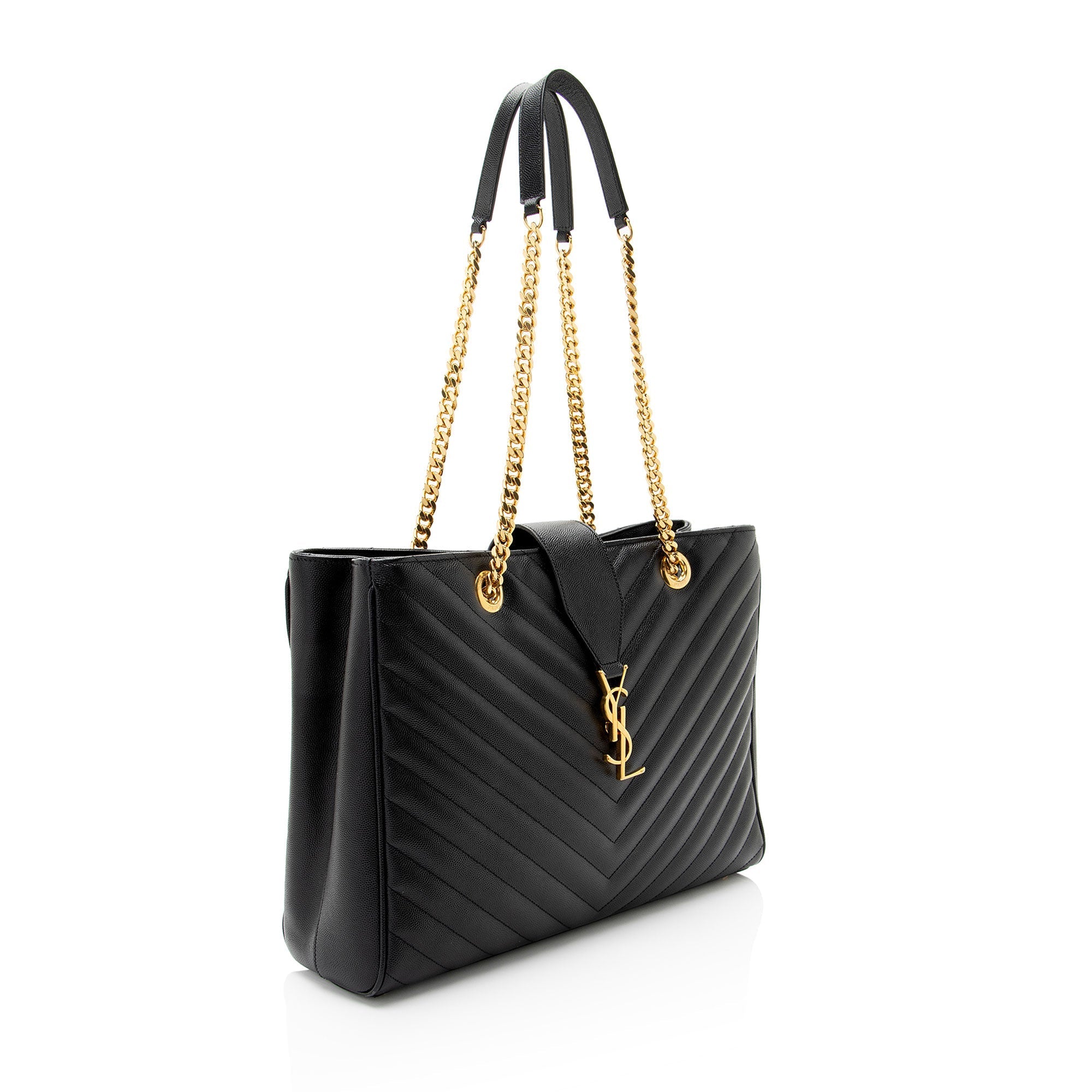 Saint Laurent Matelasse Grain de Poudre Monogram Chain Shopper Tote