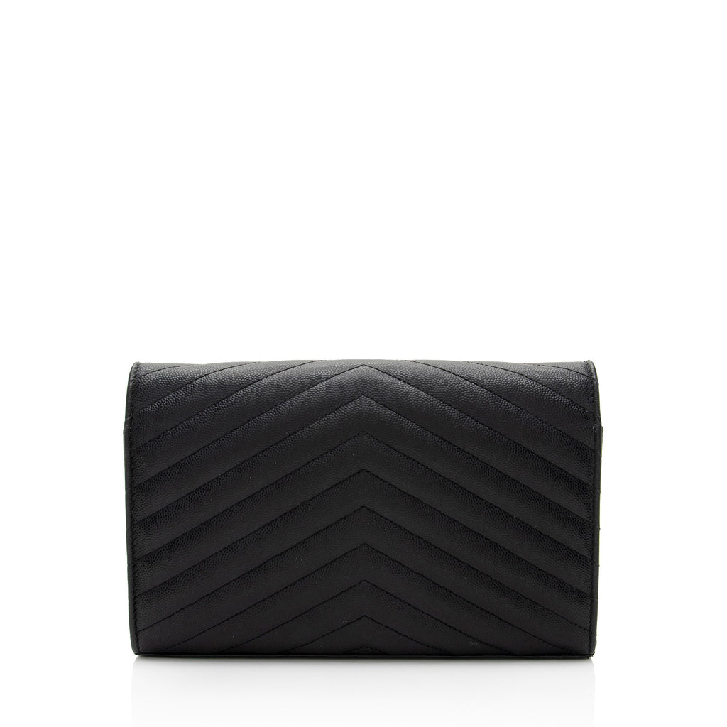Saint Laurent Matelasse Grain de Poudre Monogram Chain Wallet - FINAL SALE (SHF-3qQ1Kb)