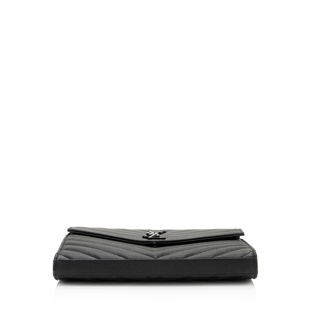 Saint Laurent Matelasse Grain de Poudre Monogram Chain Wallet - FINAL SALE (SHF-3qQ1Kb)