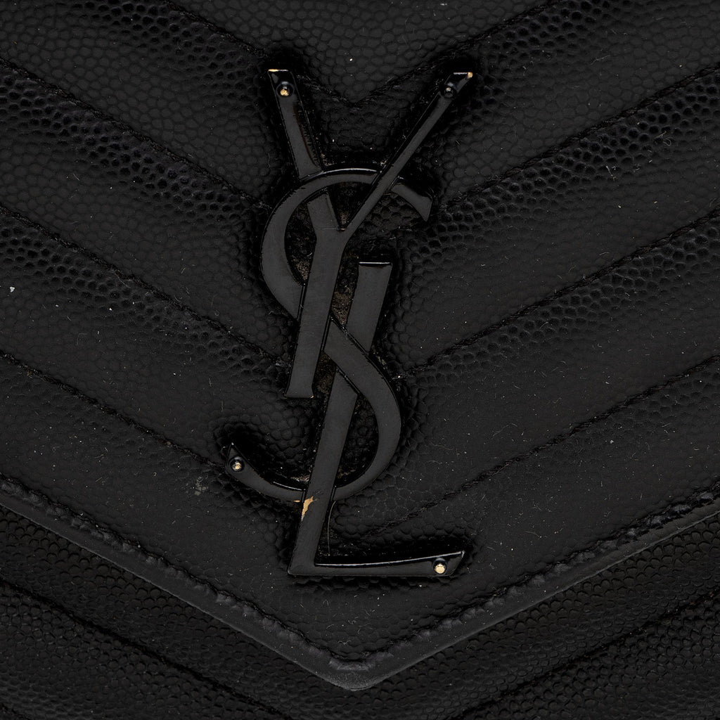 Saint Laurent Matelasse Grain de Poudre Monogram Chain Wallet - FINAL SALE (SHF-3qQ1Kb)