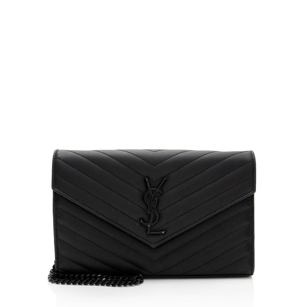 Saint Laurent Matelasse Grain de Poudre Monogram Chain Wallet - FINAL SALE (SHF-3qQ1Kb)