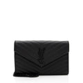 Saint Laurent Matelasse Grain de Poudre Monogram Chain Wallet - FINAL SALE (SHF-3qQ1Kb)