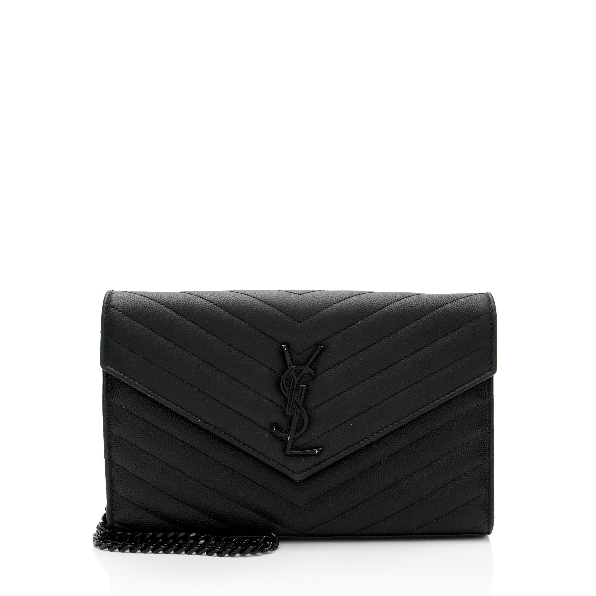 Saint Laurent Matelasse Grain de Poudre Monogram Chain Wallet - FINAL SALE (SHF-3qQ1Kb)