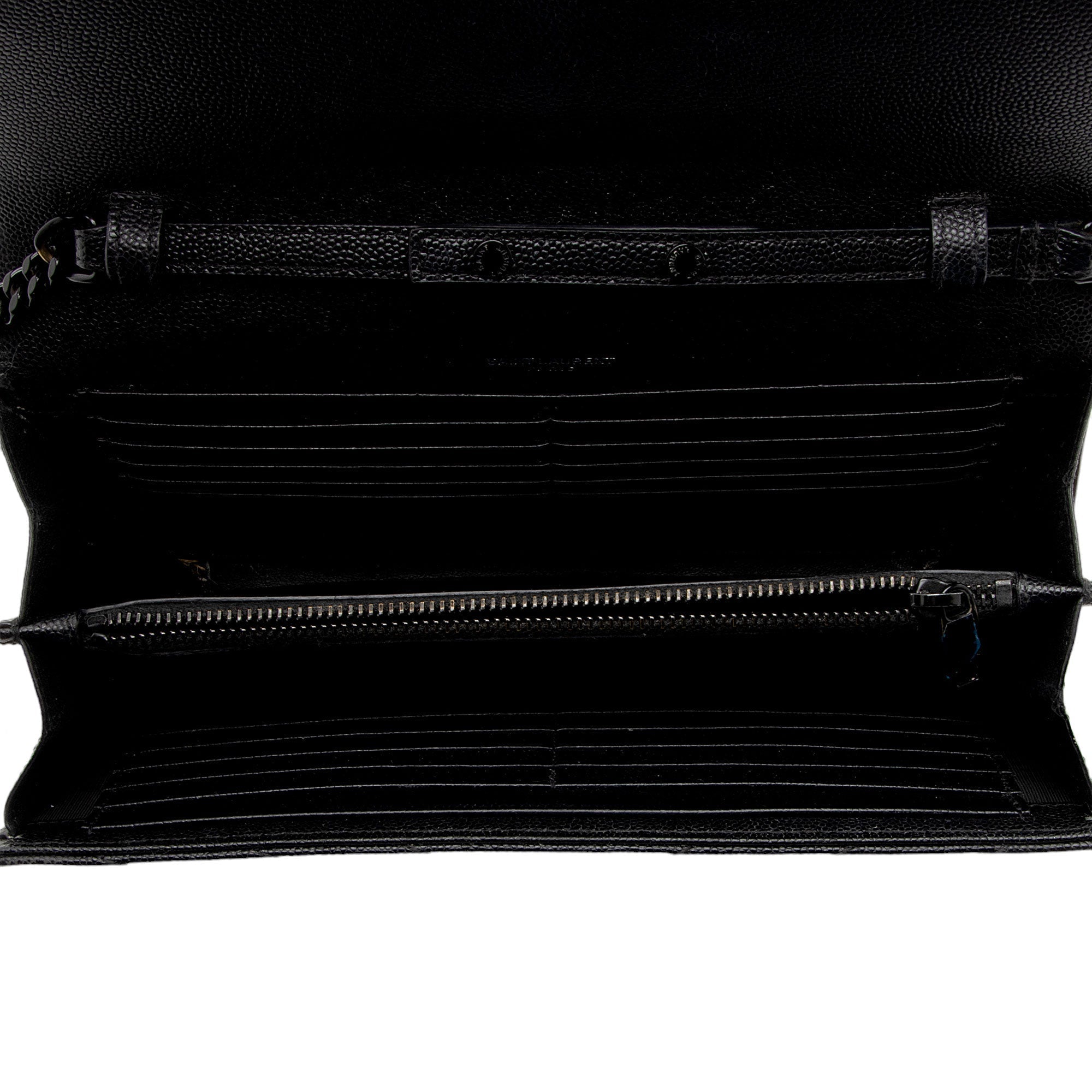 Saint Laurent Matelasse Grain de Poudre Monogram Chain Wallet - FINAL SALE (SHF-3qQ1Kb)