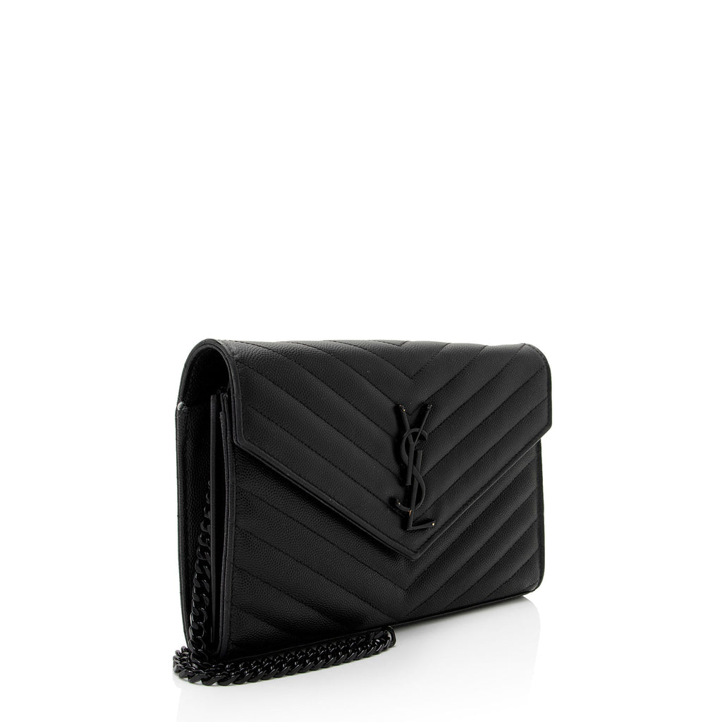 Saint Laurent Matelasse Grain de Poudre Monogram Chain Wallet - FINAL SALE (SHF-3qQ1Kb)