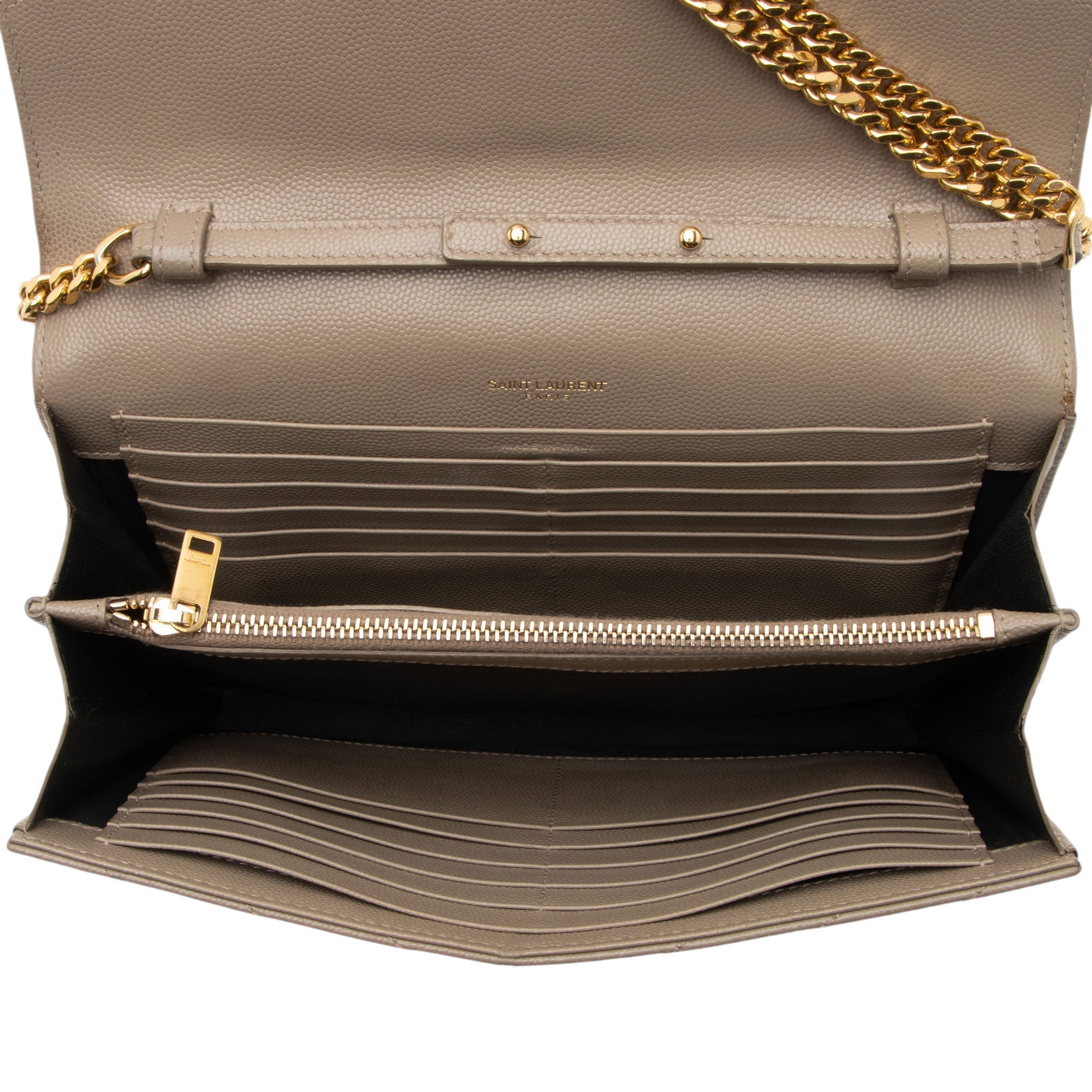 Saint Laurent Matelasse Grain de Poudre Monogram Chain Wallet - FINAL SALE (SHF-Veay8o)