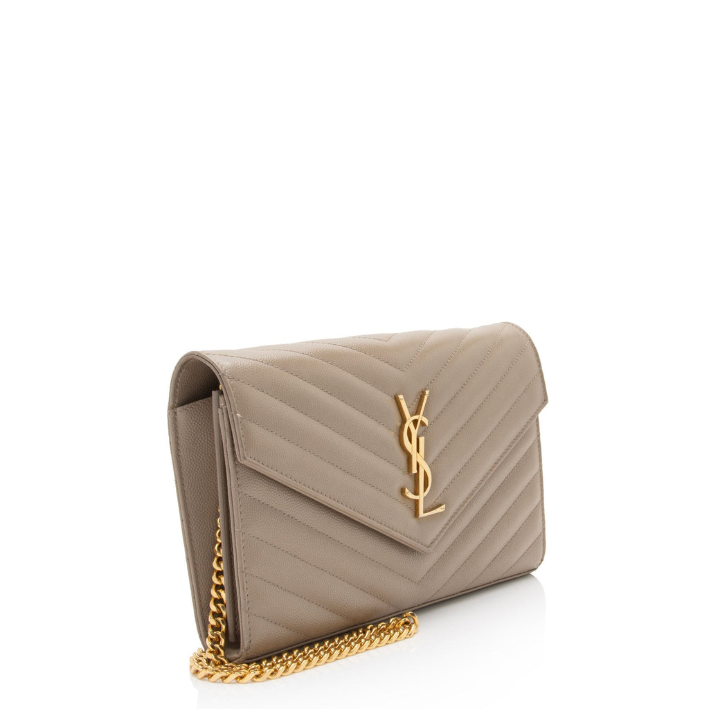Saint Laurent Matelasse Grain de Poudre Monogram Chain Wallet - FINAL SALE (SHF-Veay8o)