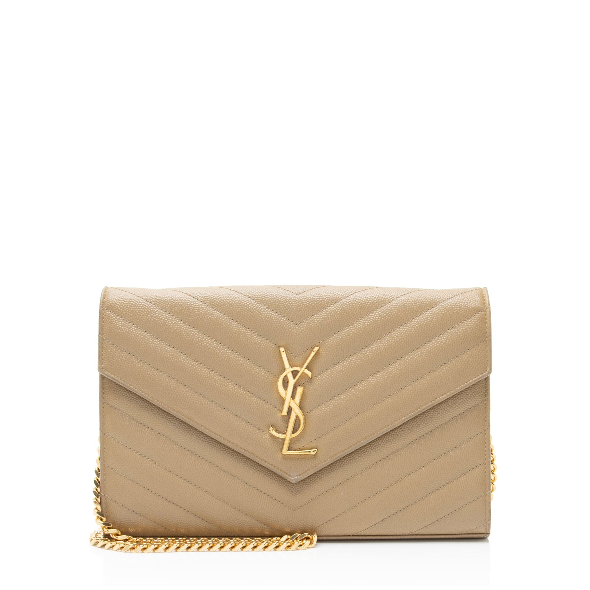 Saint Laurent Matelasse Grain de Poudre Monogram Chain Wallet - FINAL SALE