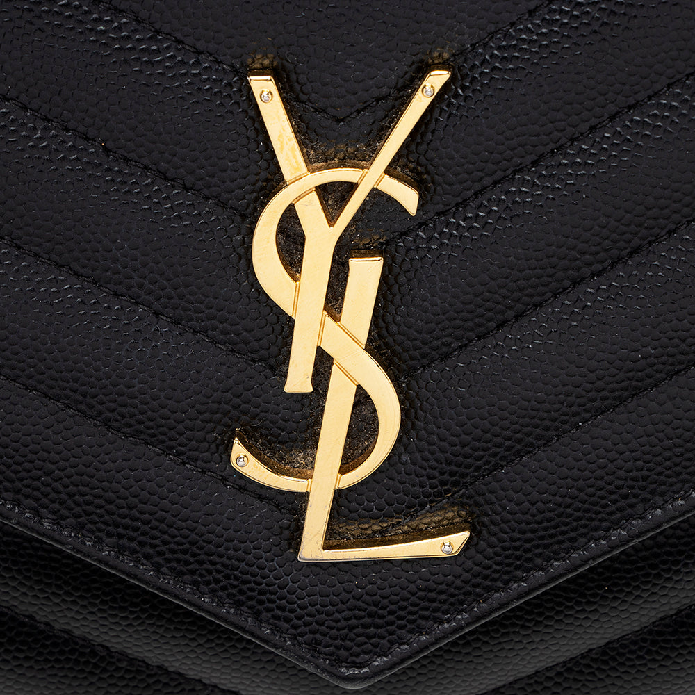Saint Laurent Matelasse Grain de Poudre Monogram Chain Wallet (SHF-18470)