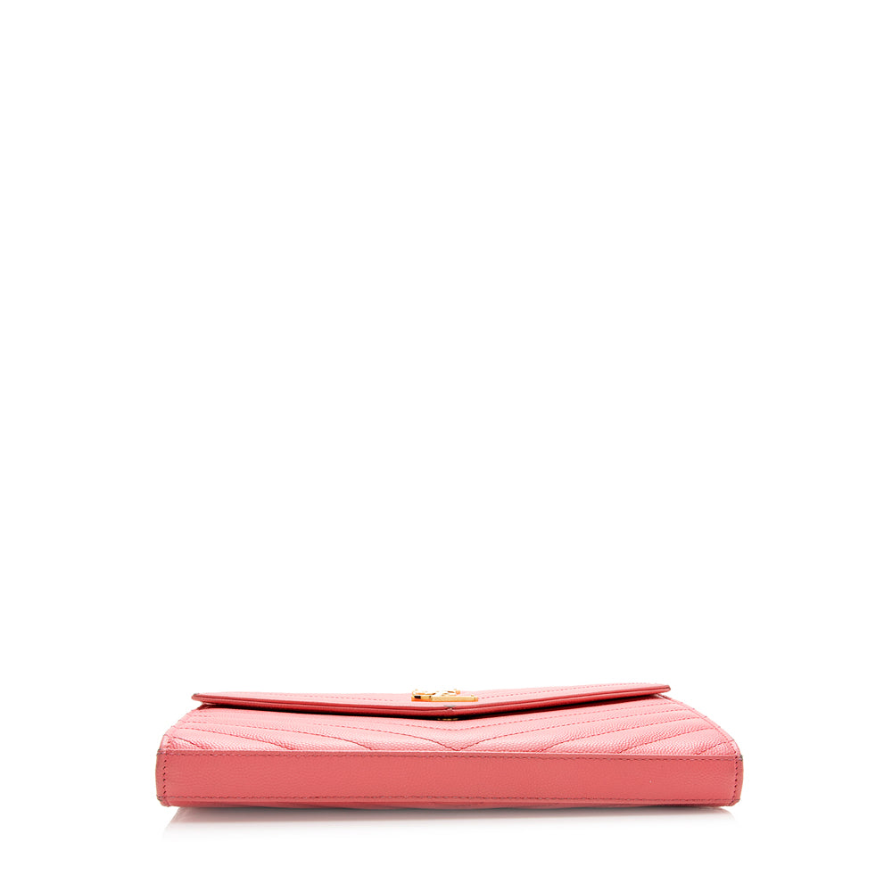 Saint Laurent Matelasse Grain de Poudre Monogram Chain Wallet (SHF-19387)