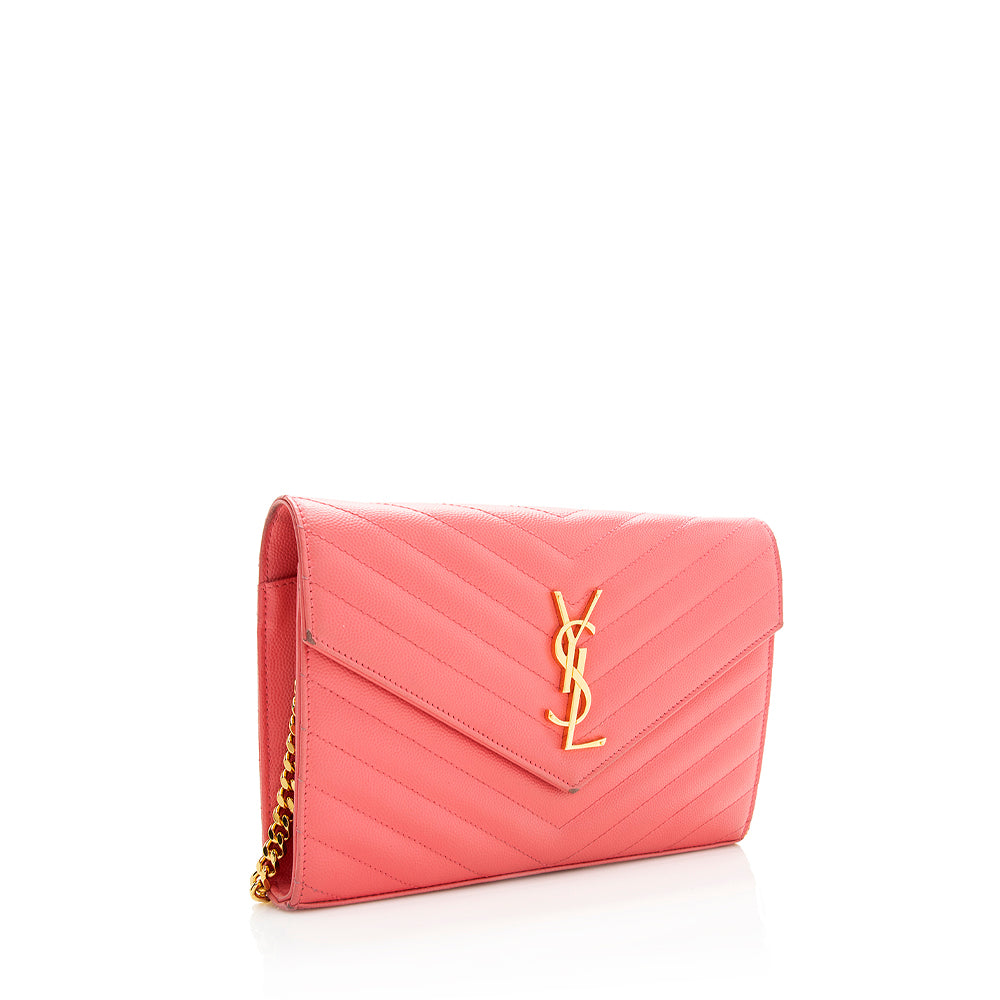 Saint Laurent Matelasse Grain de Poudre Monogram Chain Wallet (SHF-19387)