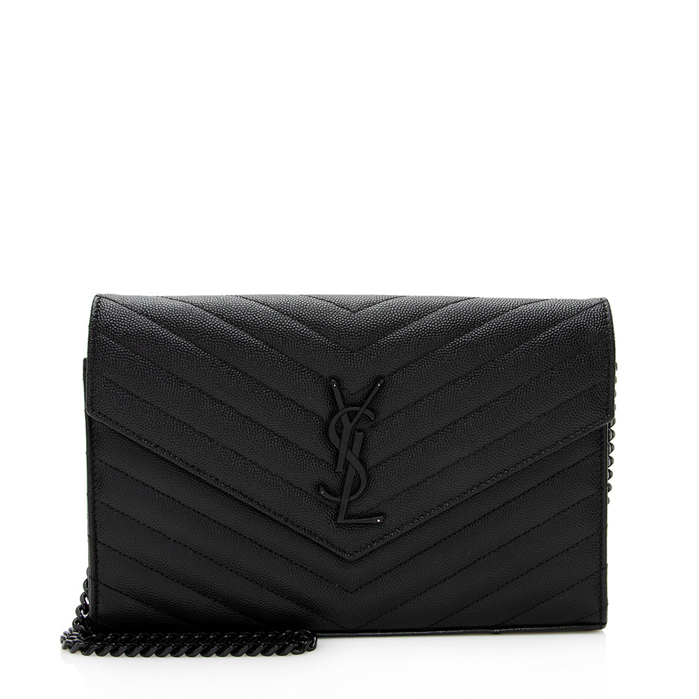 Saint Laurent Matelasse Grain de Poudre Monogram Chain Wallet (SHF-19680)