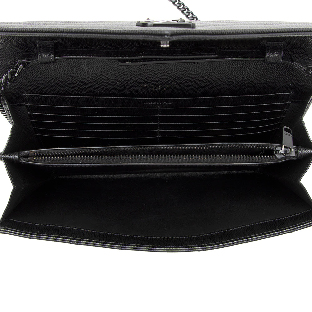 Saint Laurent Matelasse Grain de Poudre Monogram Chain Wallet (SHF-19680)