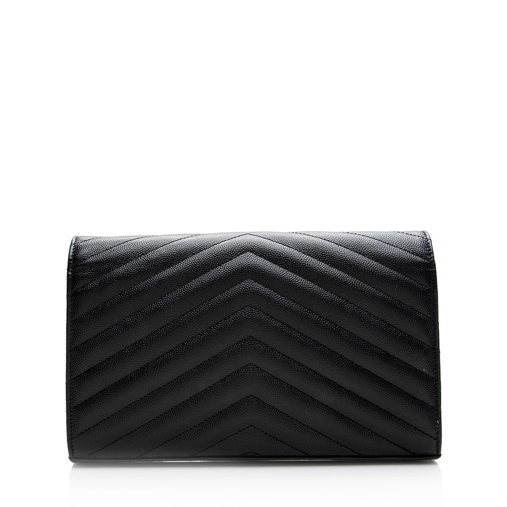 Saint Laurent Matelasse Grain de Poudre Monogram Chain Wallet (SHF-20294)