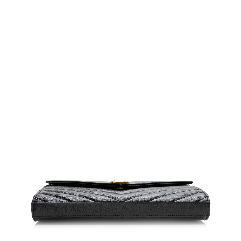 Saint Laurent Matelasse Grain de Poudre Monogram Chain Wallet (SHF-20294)