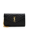 Saint Laurent Matelasse Grain de Poudre Monogram Chain Wallet (SHF-20294)