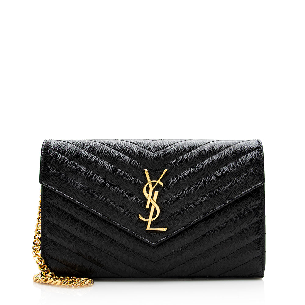 Saint Laurent Matelasse Grain de Poudre Monogram Chain Wallet (SHF-20294)