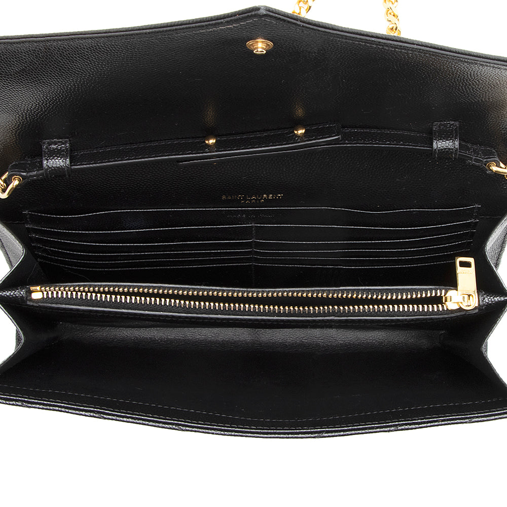 Saint Laurent Matelasse Grain de Poudre Monogram Chain Wallet (SHF-20294)