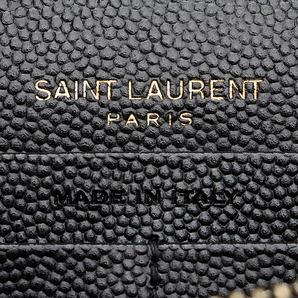 Saint Laurent Matelasse Grain de Poudre Monogram Chain Wallet (SHF-20294)
