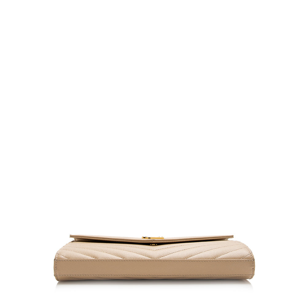 Saint Laurent Matelasse Grain de Poudre Monogram Chain Wallet (SHF-21552)