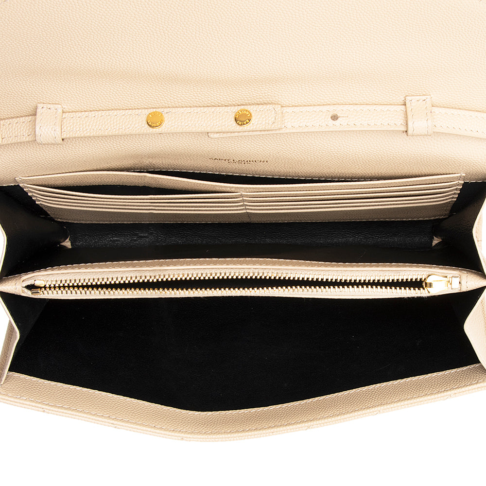 Saint Laurent Matelasse Grain de Poudre Monogram Chain Wallet (SHF-21552)