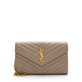 Saint Laurent Matelasse Grain de Poudre Monogram Chain Wallet (SHF-22227)