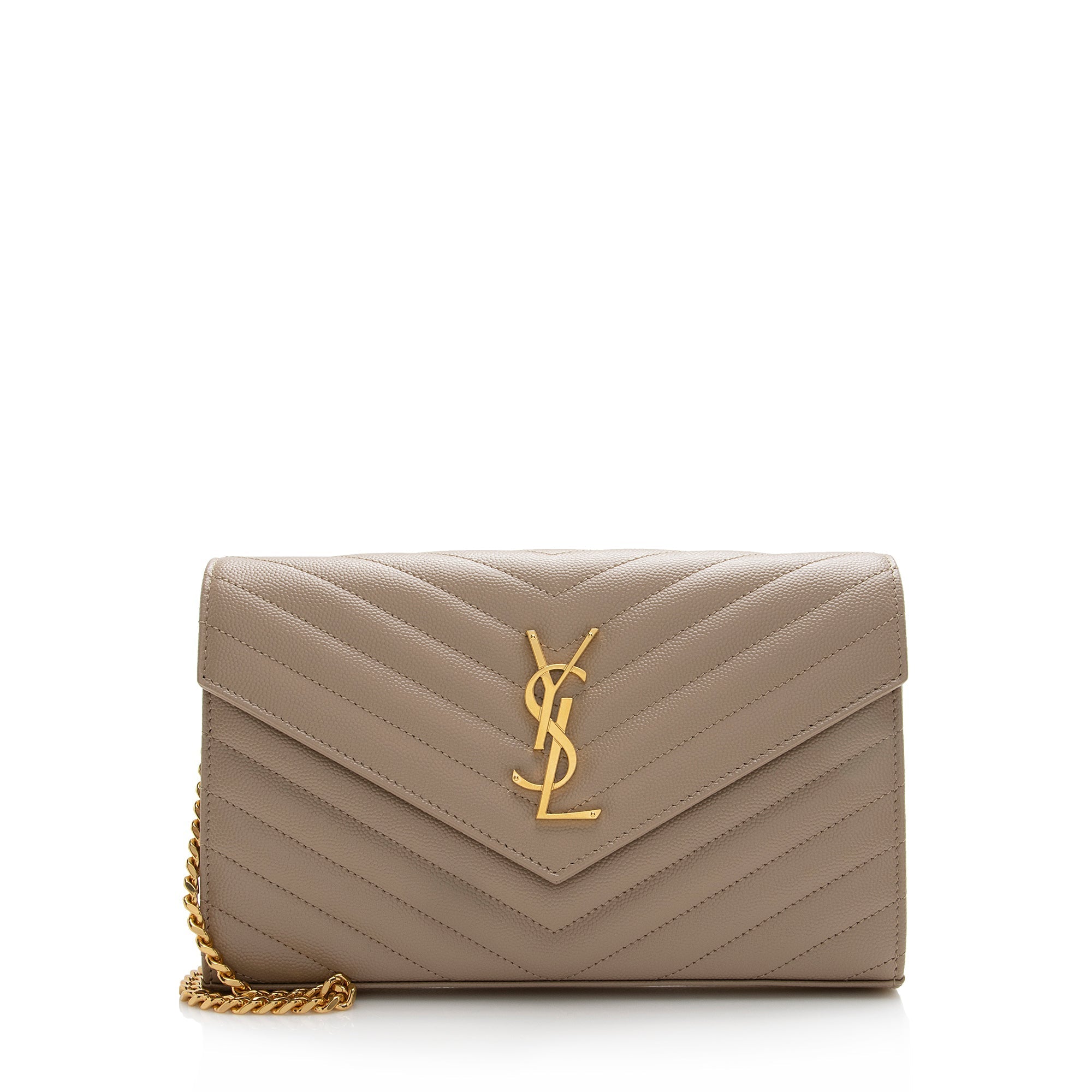 Saint Laurent Matelasse Grain de Poudre Monogram Chain Wallet (SHF-22227)