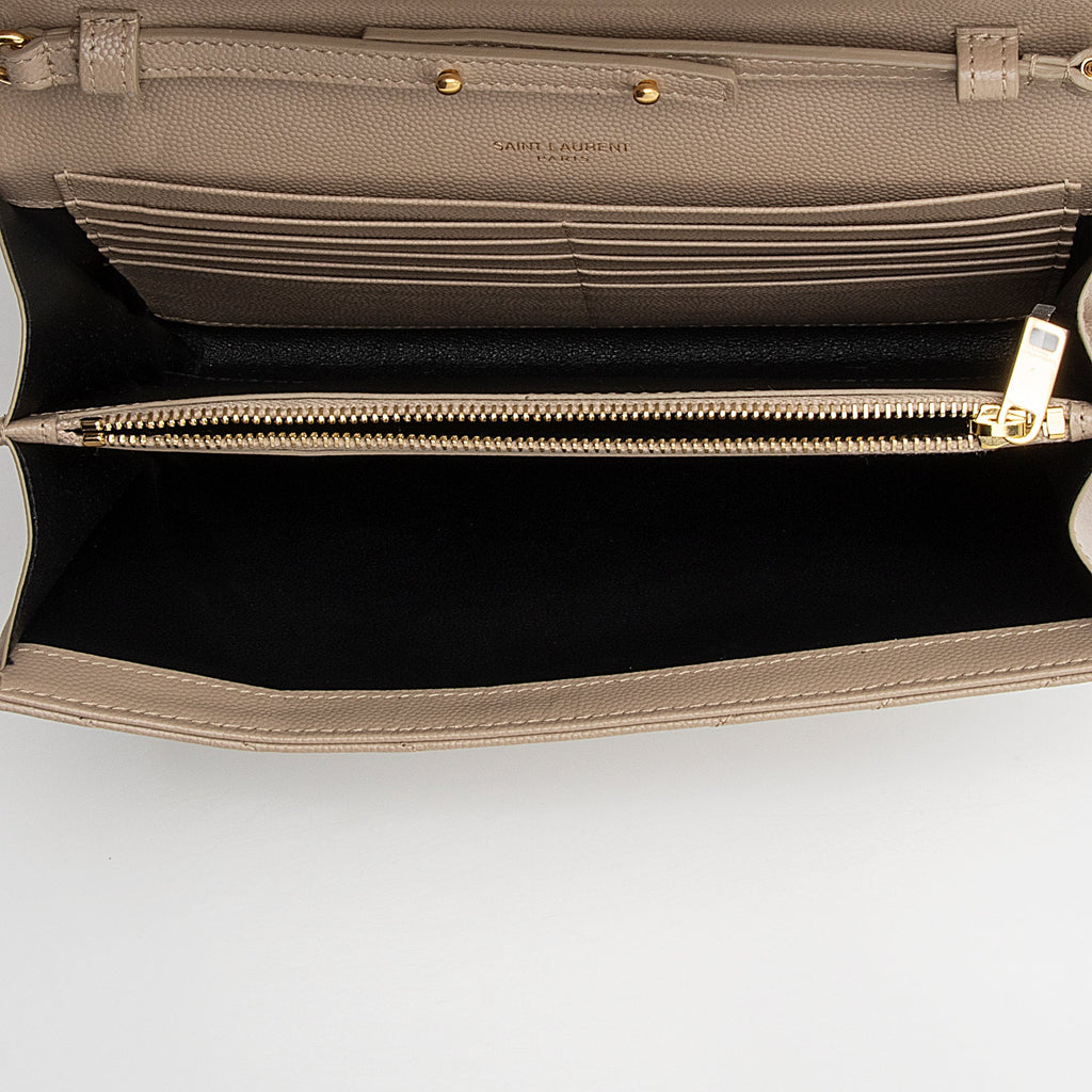 Saint Laurent Matelasse Grain de Poudre Monogram Chain Wallet (SHF-22227)