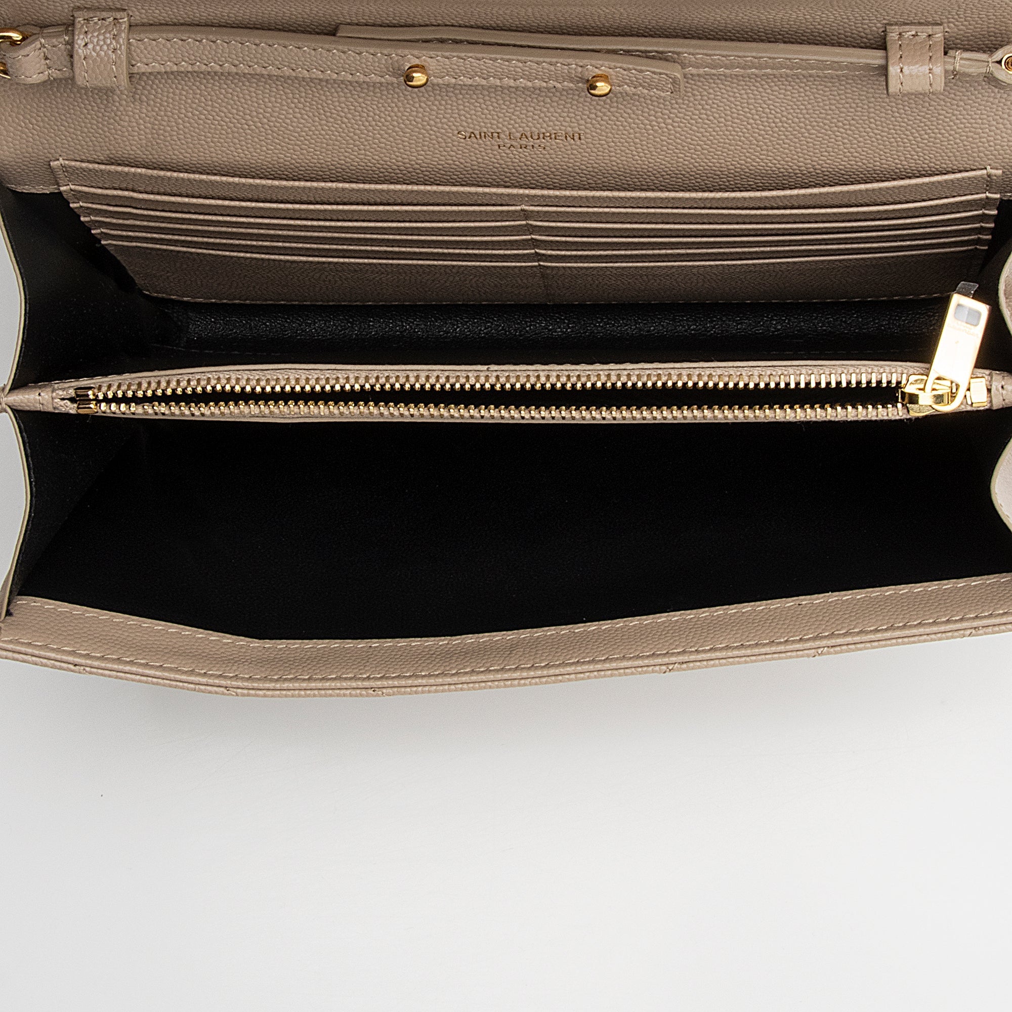 Saint Laurent Matelasse Grain de Poudre Monogram Chain Wallet (SHF-22227)