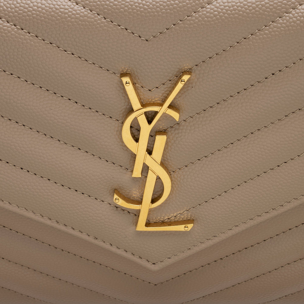 Saint Laurent Matelasse Grain de Poudre Monogram Chain Wallet (SHF-22227)