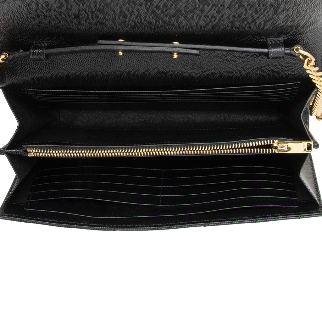 Saint Laurent Matelasse Grain de Poudre Monogram Chain Wallet (SHF-22718)